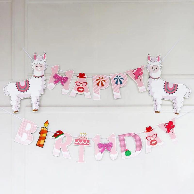 1 комплект милые животные альпака лама бант свеча счастливые баннеры для дня