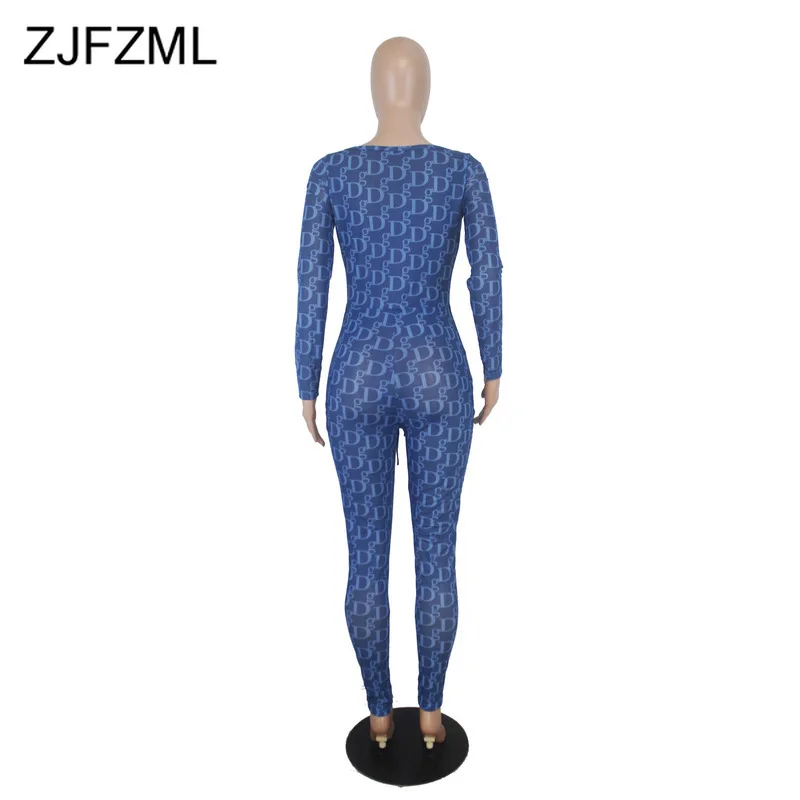 

Sexy Cut-out Mesh Rompers Womens Jumpsuit V-Neck Lace Up Letter Print Bandage Playsuits Long Sleeve Transparent Bodycon Bodysuit