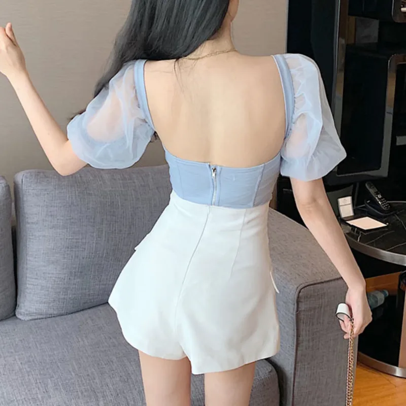 

Women Suits 2021 New Korean Sweet 2 Piece Set Women Puff Sleeve Crop Top + High Waist Skirt Two Piece Suits Ensemble Femme
