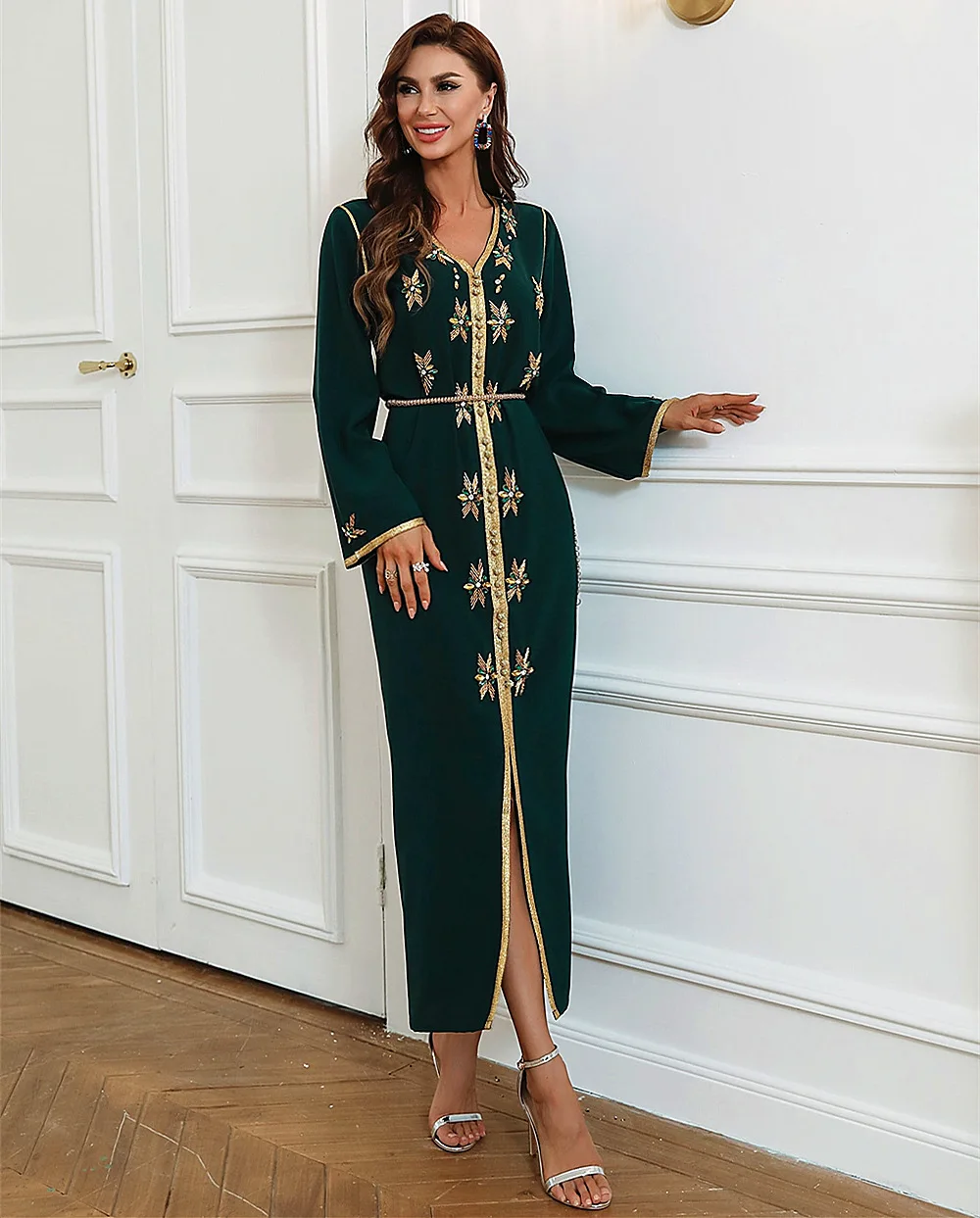 Abaya Дубай, Турция мусульманское Caftan Marocain вечернее платье, мусульманская одежда, платья для женщин, длинный женский кафтан