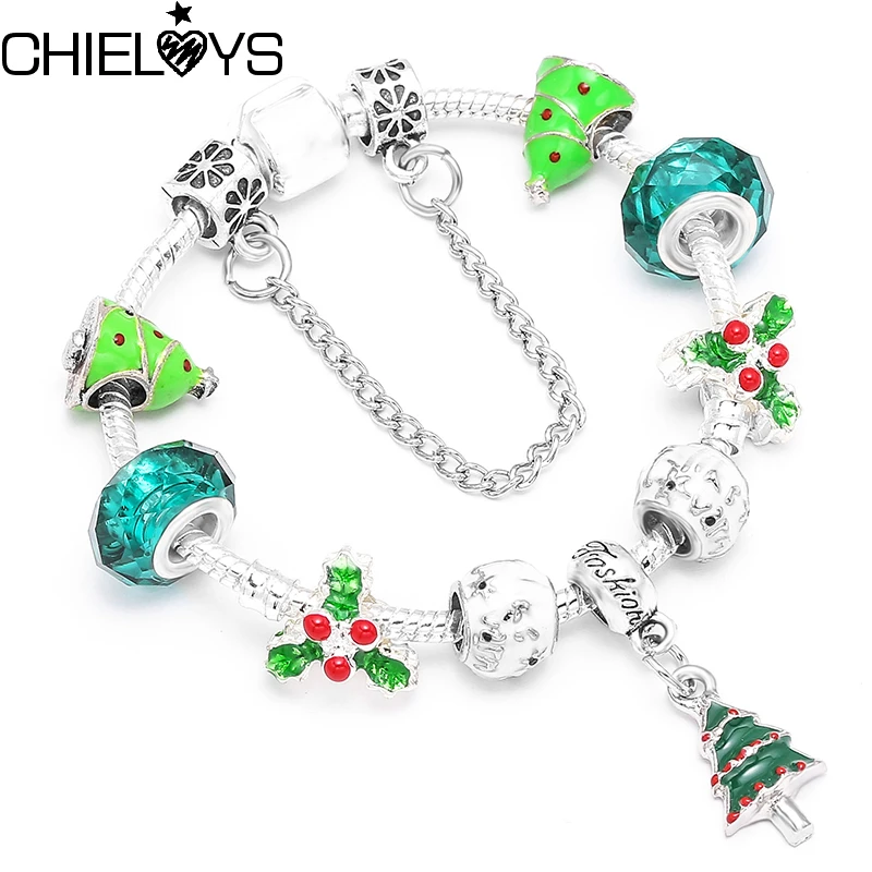 

2021 новый комплект одежды с рисунком рождественской елки браслет с подвеской с серебряной Цвет бренд бусины браслет для детей для женщин на ...