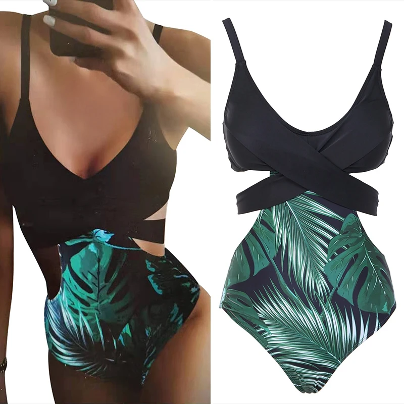 

Women's Sexy Leaf Print High Waist One-Piece Swimsuit Fashion Bikini