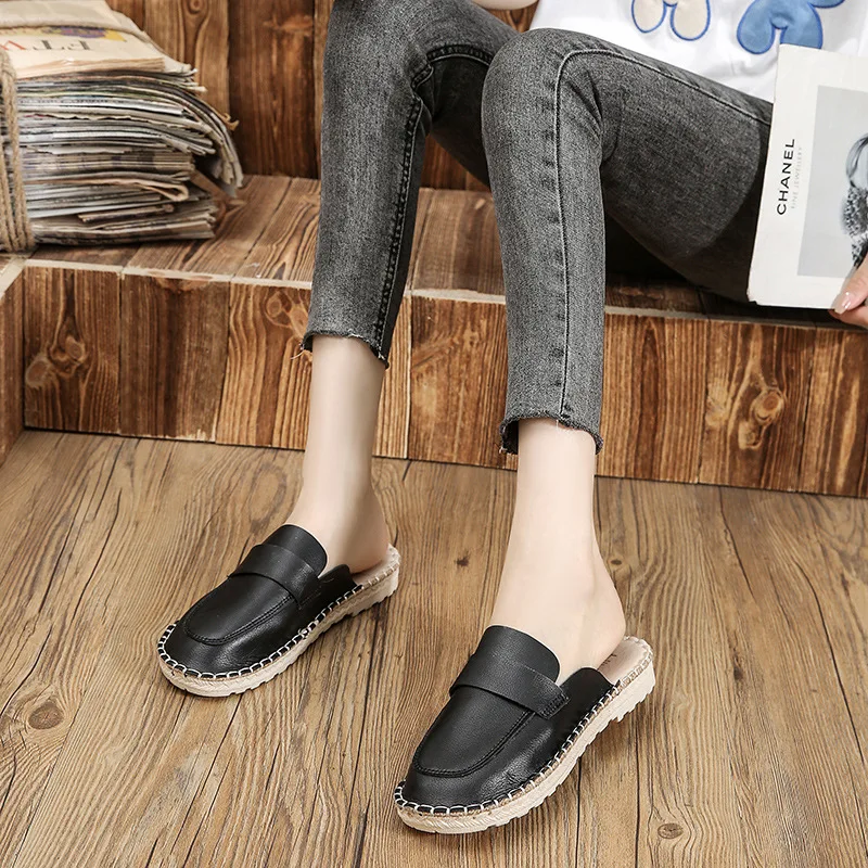 Autumn New Style Straw Fisherman Shoes Ladies Single Shoes Comfortable Slippers Flat Shoes Woven Espadrilles Loafers Women