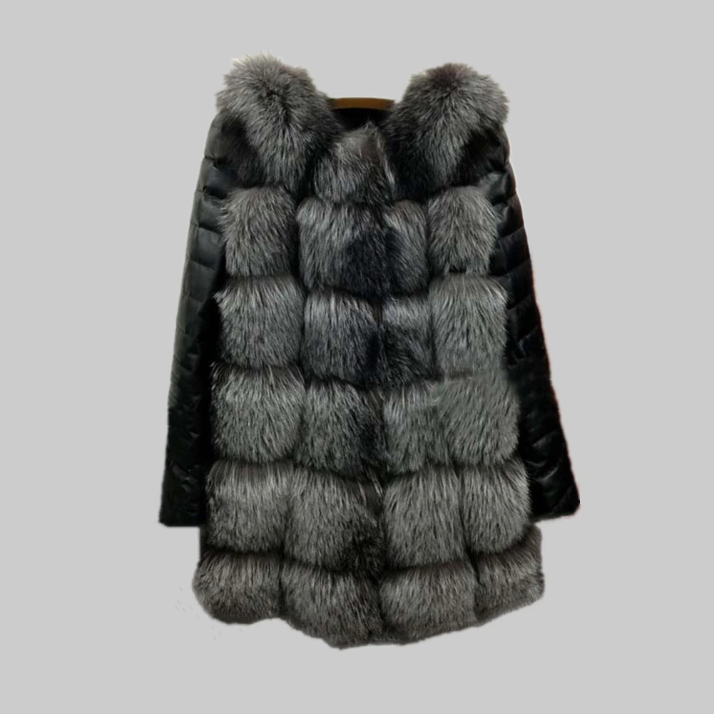 Lisa Colly High Quality Women Imitation Fox Fur Coat Jacket PU Long Sleeves Warm Winter Coat Overcoat thick Fur Coat Outwear