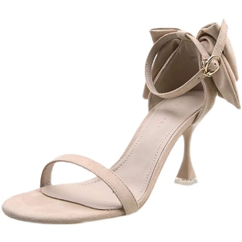 

Female Sandal Black Shoes for Women 2021 Summer Buckle Strap High Heels Girls Beige Velvet Fashion Comfort Bow Sexy Stiletto New