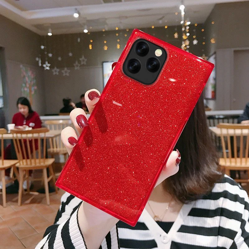 YISAHNGOU роскошный квадратный блестящий чехол для iPhone 11 7 8 6 Plus X XS Max XR силиконовый мягкий ТПУ противоударный чехол - Цвет: Красный
