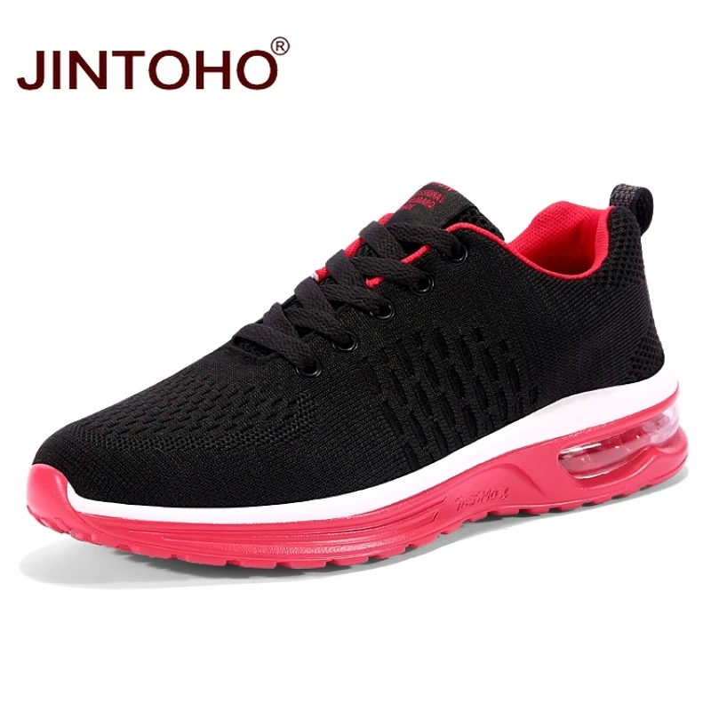 black red JINTOHO дышащие черные мужские кроссовки, дешевая мужская спортивная обувь, уличная Мужская обувь для бега, мужские кроссовки, zapatillas hombre - Цвет: black red