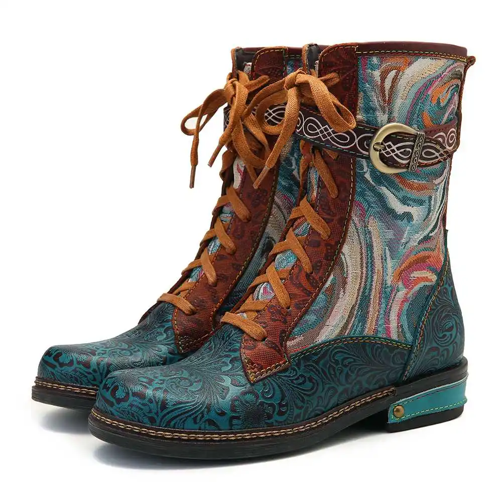 SOCOFY/Botas Mujer; короткие ботинки из тисненой натуральной кожи на плоской подошве со шнуровкой на молнии; женская обувь; женская зимняя обувь