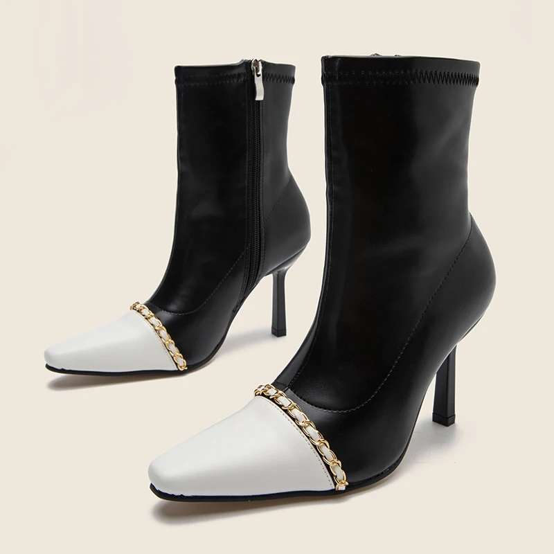 

2021 New Arrivals Women Leather Boots Pointed Toe Lace Up Middle Boots Mixed Colors Thin High Heel Ladies Boots