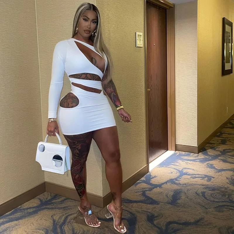 

Женское облегающее платье с одним рукавом, однотонное Привлекательное платье на одно плечо, осень 2021