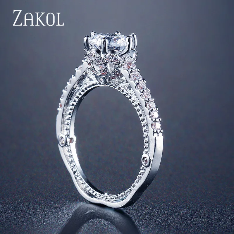 Модные обручальные кольца ZAKOL с 6 фианитами для женщин ювелирные изделия женская