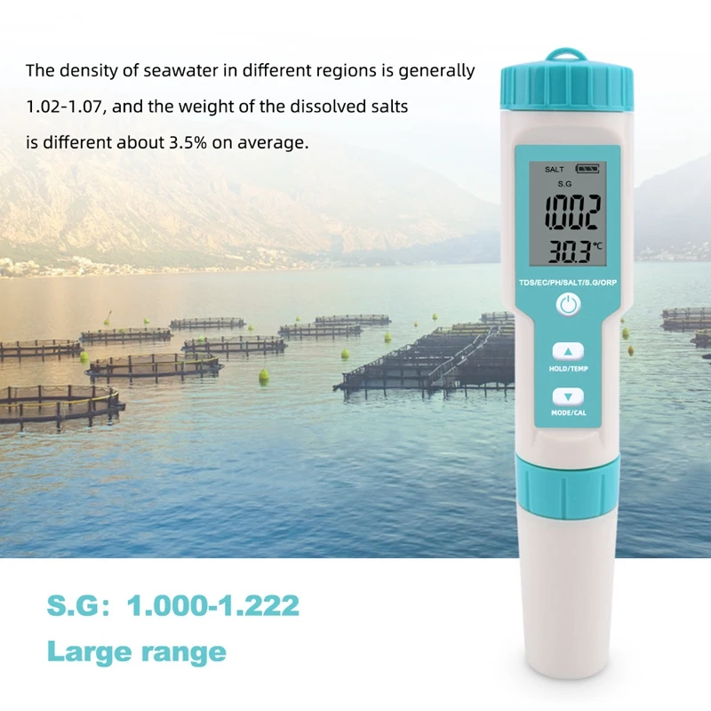 

New 7 in 1 PH/TDS/EC/ORP/Salinity /S. G/Temperature Meter C-600 Water Quality Tester for Drinking Water, Aquariums PH Meter