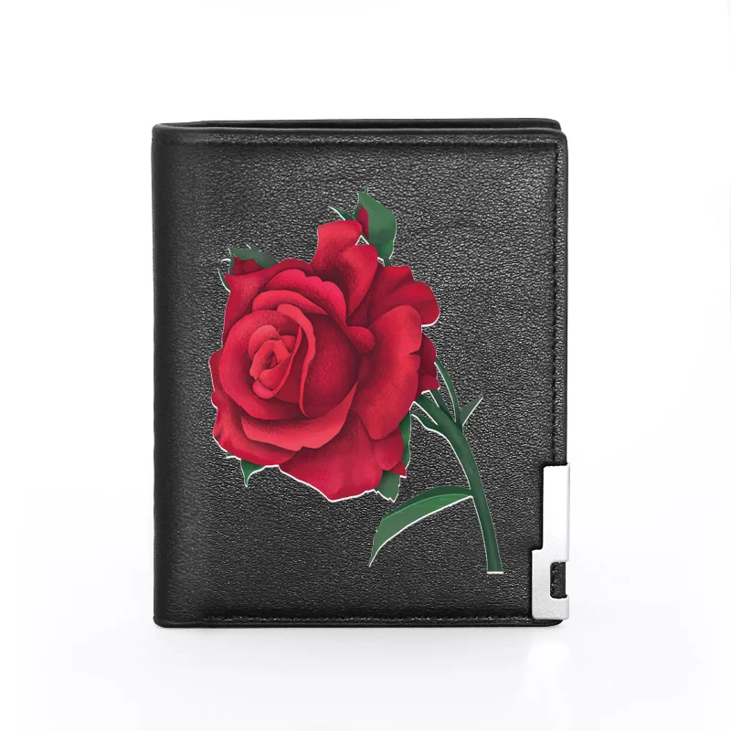 

Men Women Wallet Leather Rose Flower Printing Billfold Slim Credit Card/ID Holders Inserts Money Bag Male Pocket Short Purses