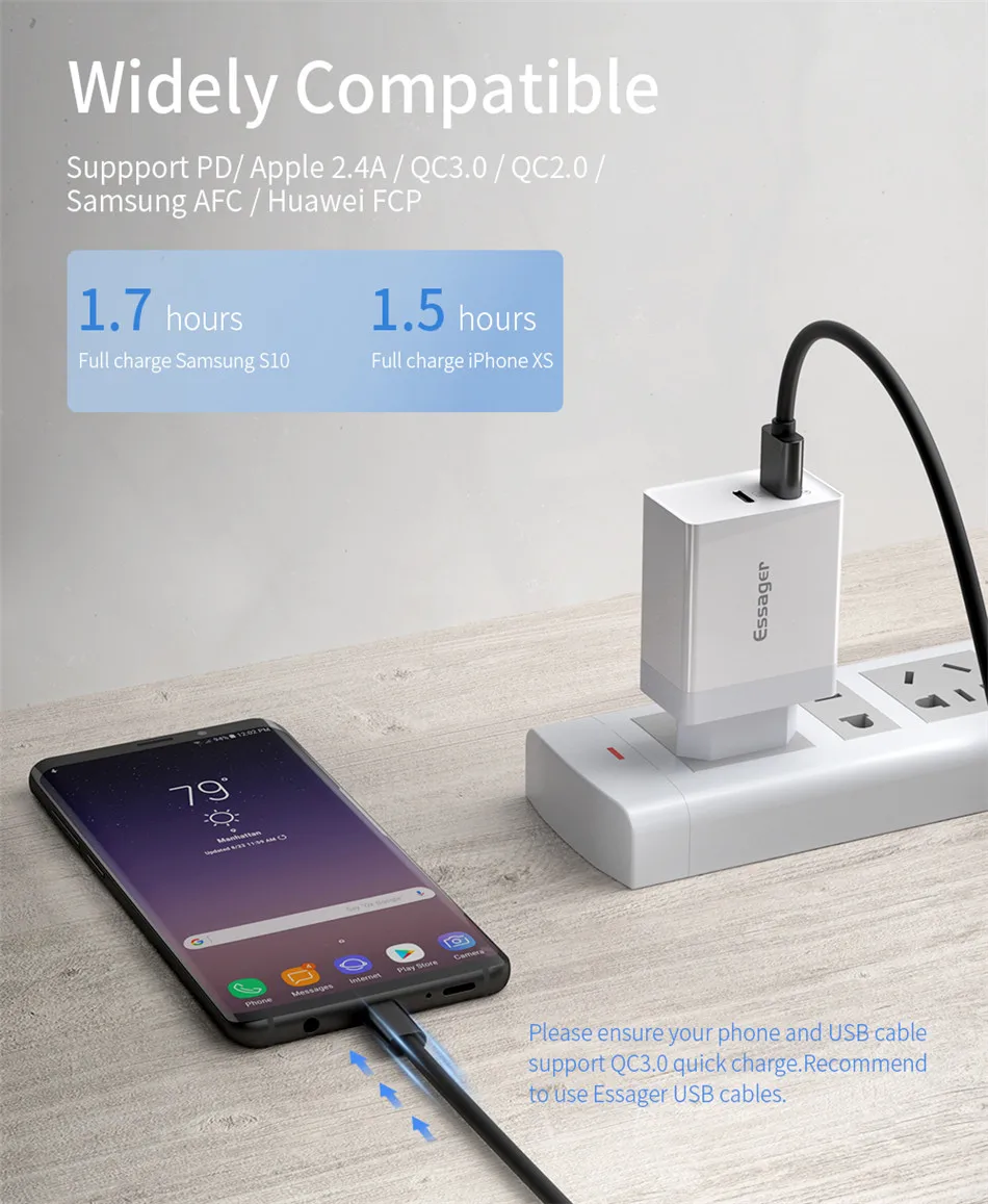 Essager 36 Вт Быстрая зарядка 3,0 USB зарядное устройство QC3.0 QC PD турбо быстрое зарядное устройство дорожное настенное зарядное устройство для мобильного телефона для iPhone Xiaomi Mi 9