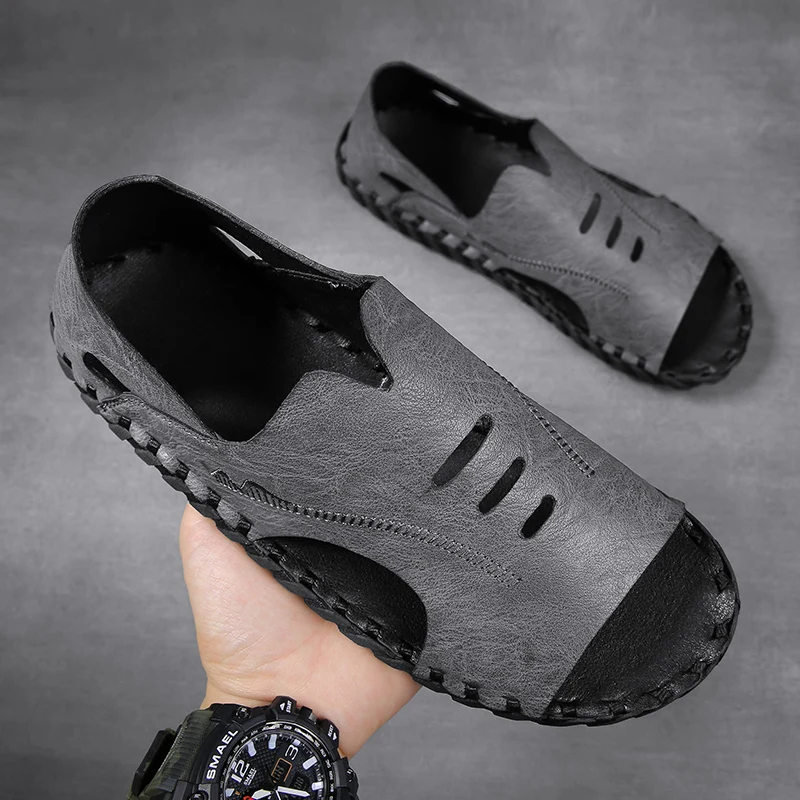 

CYYTL Men Sport Sandals Open Toe Leather Beach Slippers for Outdoor Slip on Breathable Summer Fisherman Shoes Heren Schoenen