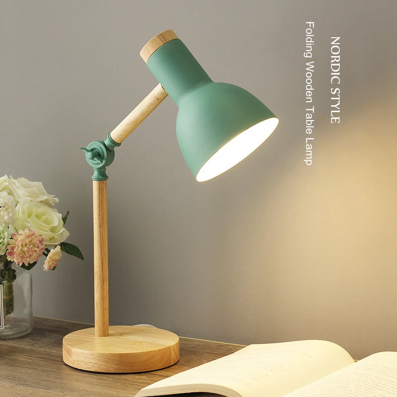 

Креативная Скандинавская деревянная железная светодиодная Складная простая настольная лампа для чтения с защитой глаз настольная лампа д...