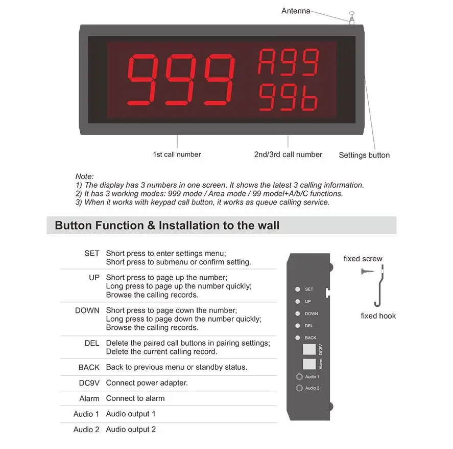 

3-number Big Size Display Recever Host use for Restaurant Queue Customer Number Call