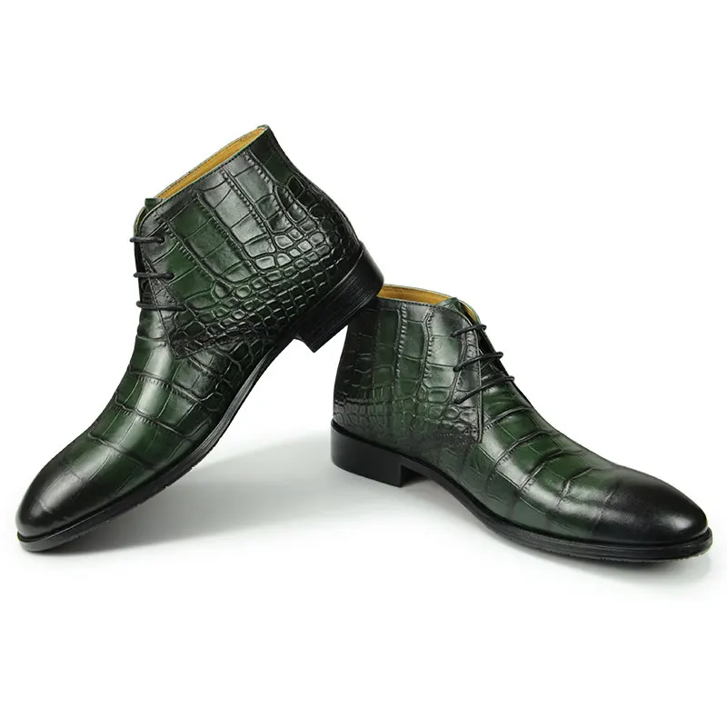 

Luxury Men's Ankle Lace Up Boots Leather Shoes Formal Wear Workplace Business Printing Footwear Classic Style Customized Service