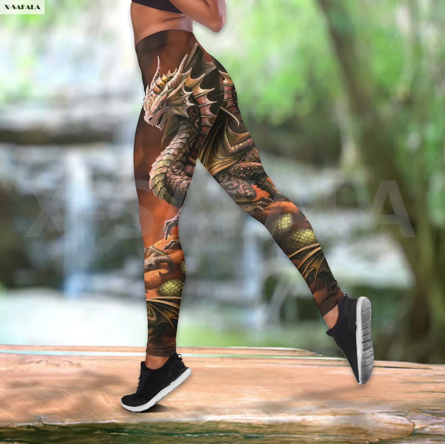 

Gothic Dragon Art Two Piece Yoga Set Women 3D Print Vest Hollow Out Tank Top High Waist Legging Summer Casual Sport