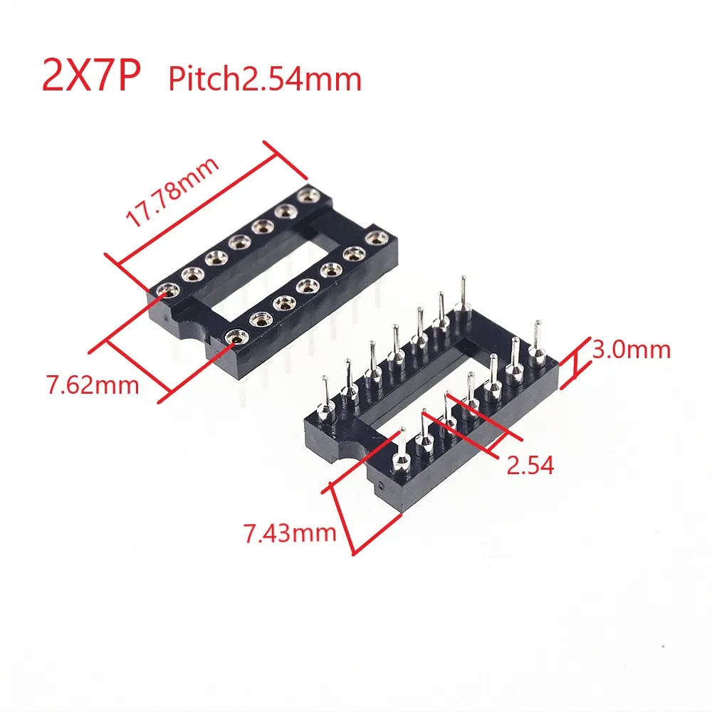 

10pcs 0.100" 2.54mm IC swiss socket Narrow 14 Position 2x7 14 Pin machine Pin Row spacing 7.62mm DIP Through hole solder
