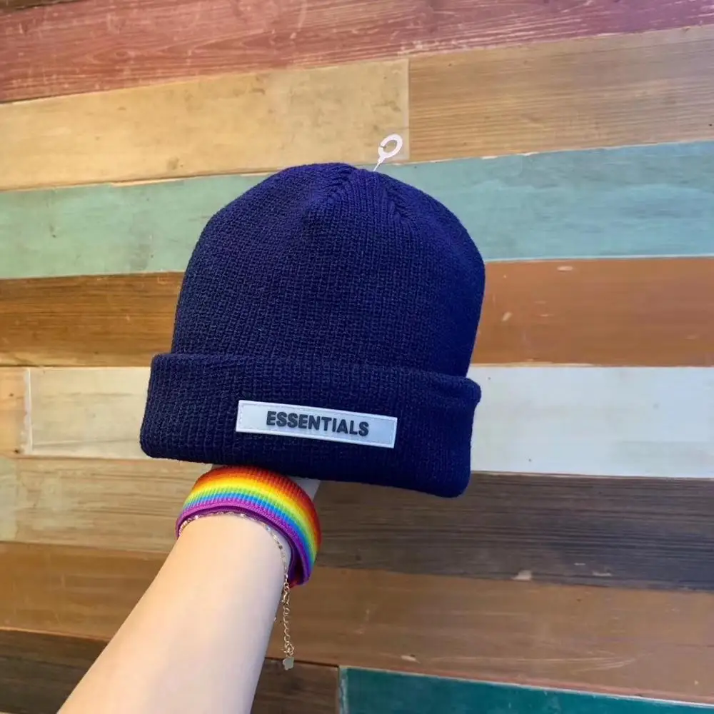 Navy Beanie Winter Hats For Women Ladies Men Brimless Watch Docker ESSENTIALS Skull Cap Bonnet Autumn Knitted Hip hop Skullies Cuffed - Color: Navy