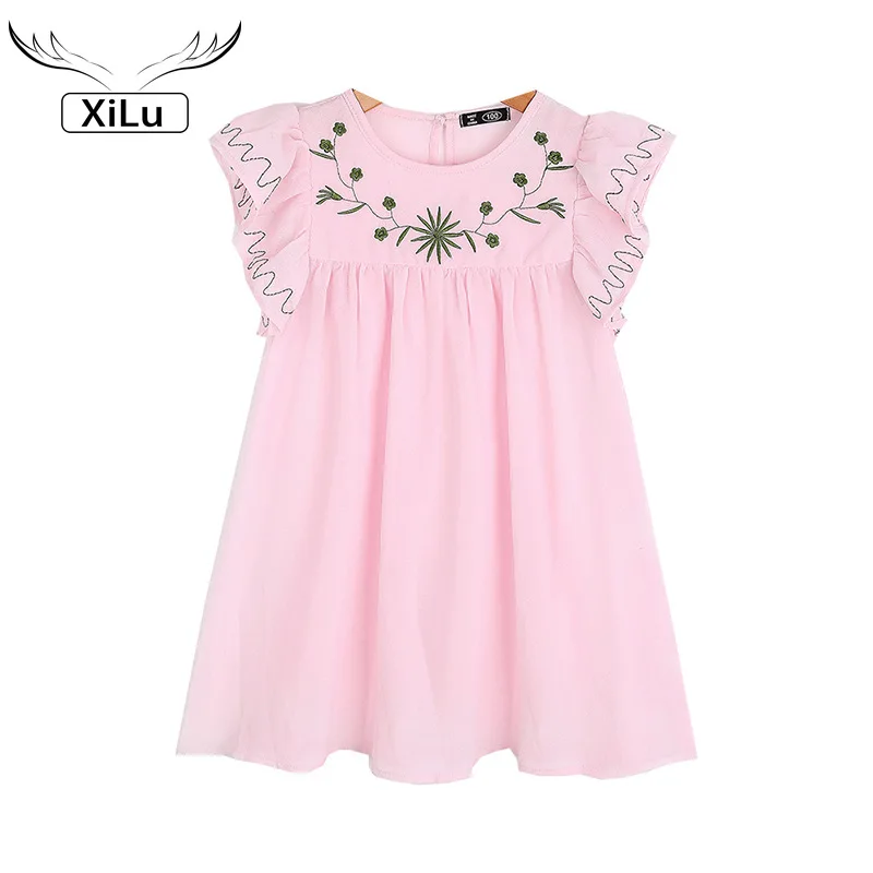 

Summer Korean Embroidered Flower Lace Sleeve Princess Dress Toddler Girl Summer Clothes 2021 Flower Girl Dresses Girls Clothes