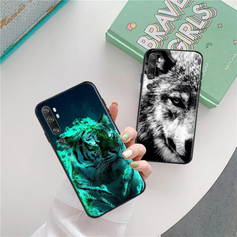 

Phone Case For Xiaomi CC9 CC9e 10S 10 Pro Lite 11 11 Lite Pro Ultra Note 10 Luxury Black Shell Cover Wolf Lion Cool Animal funda