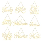 Деревянный Письмо подвесная доска с днем рождения Mr Mrs Добро пожаловать древесины знак доска настенный дверной подвесной орнамент Свадебная вечеринка домашний декор