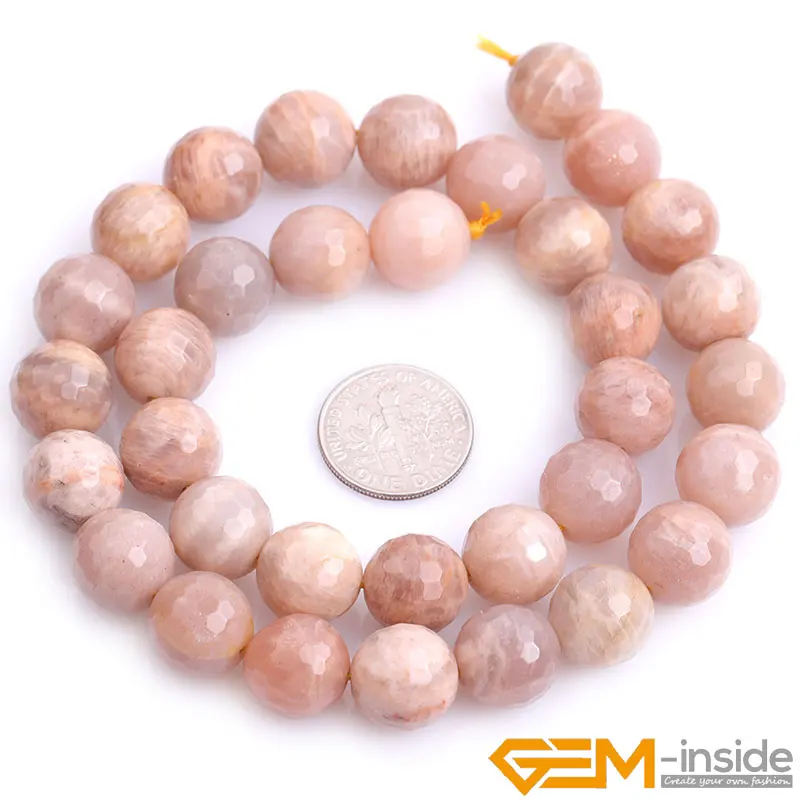 Natural Stone Sunstone Faceted Round Bead For Jewelry Making Strand 15&quot DIY Fashion Beads Bracelet Women Gift | Украшения и