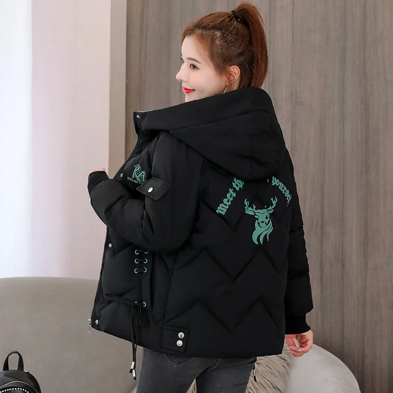 

Women's short thick coat printing Hooded plus size Fashion casual