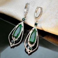 luxury wedding earrings water drop green cz stone pierced dangle women girls long fashion jewelry b5d260