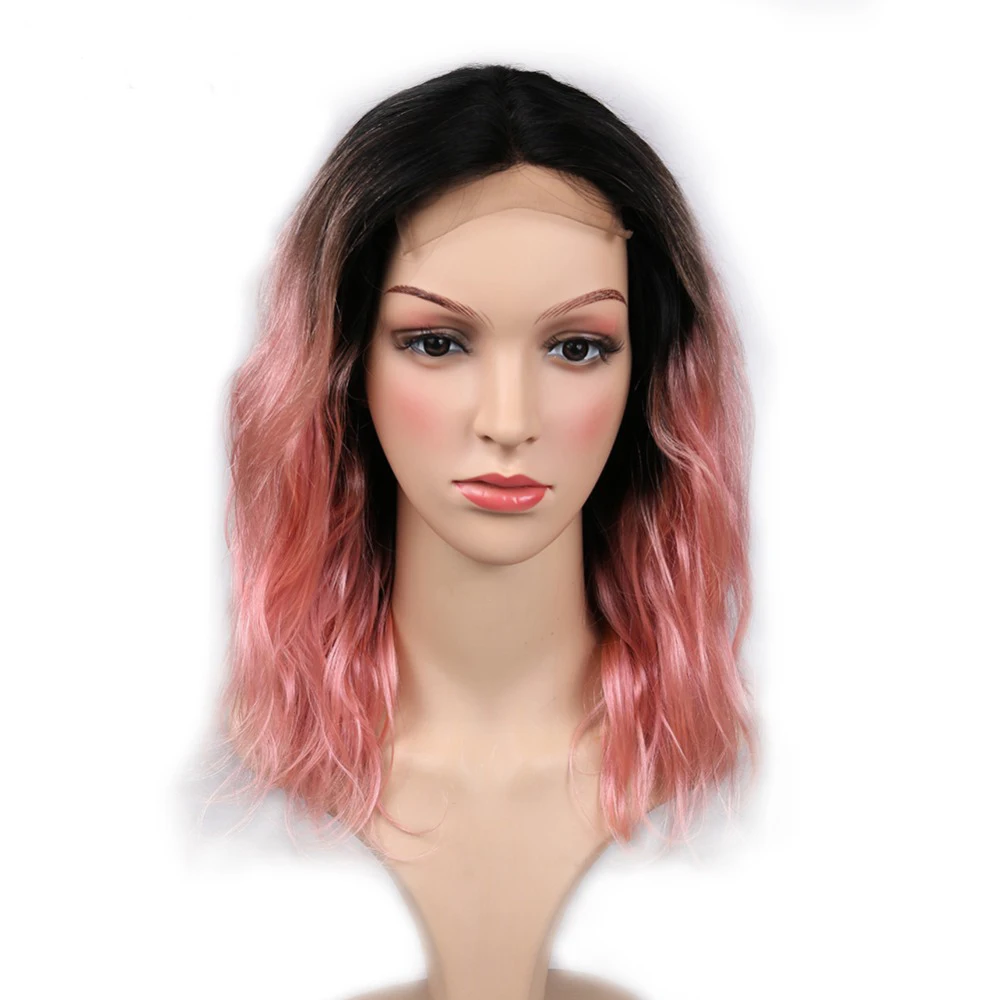 Ombre 1B розовый 13X4 кружевные передние человеческие волосы парики натуральные