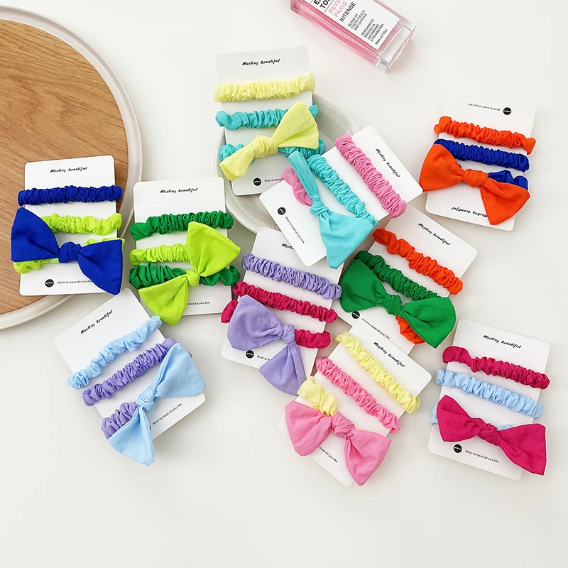 

3Pcs/Set Woman Fashion Scrunchies Silk Bows Hair Ties Girls Ponytail Holders Rubber Band Candy Elastic Hairband Hair Accessories