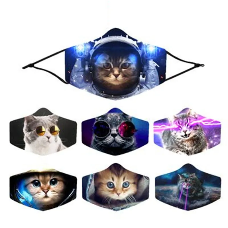 

Маски унисекс Моющиеся Многоразовые Регулируемая Маска Цифровой принт с котом Бейсбол уход за кожей лица Чехлы пылезащитный анти-респират...