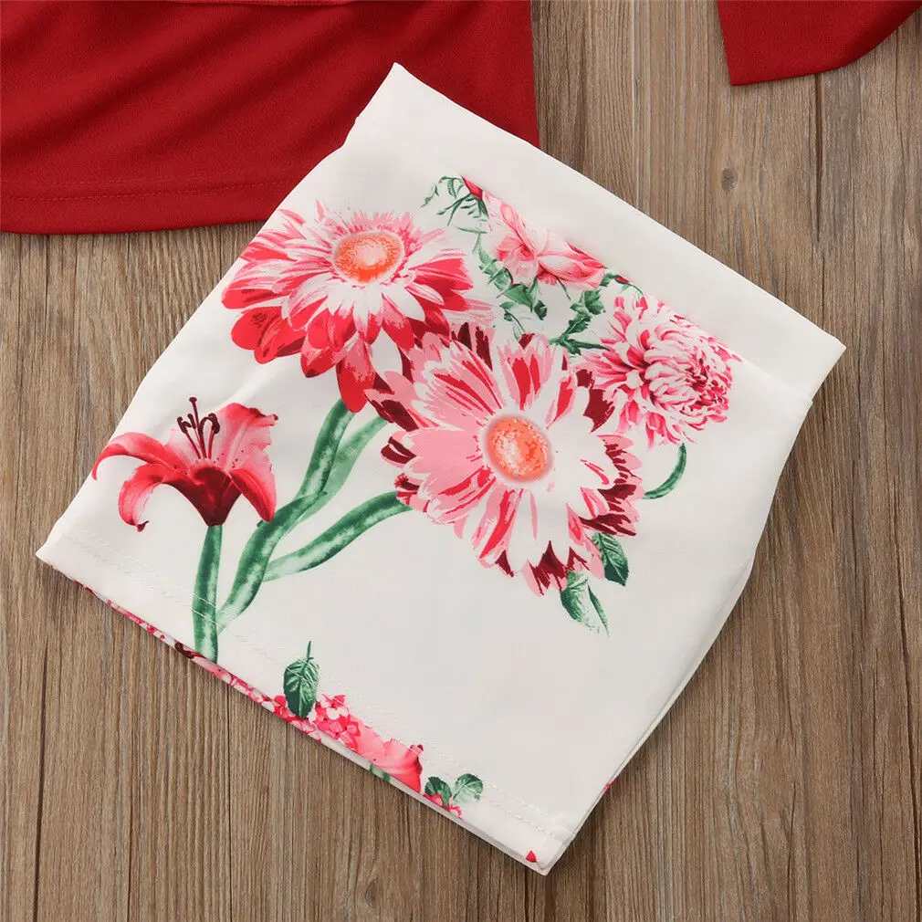 3pcs Lovely Toddler Kid Baby Girls Off Shoulder Tops Floral Skirt Outfit Set |