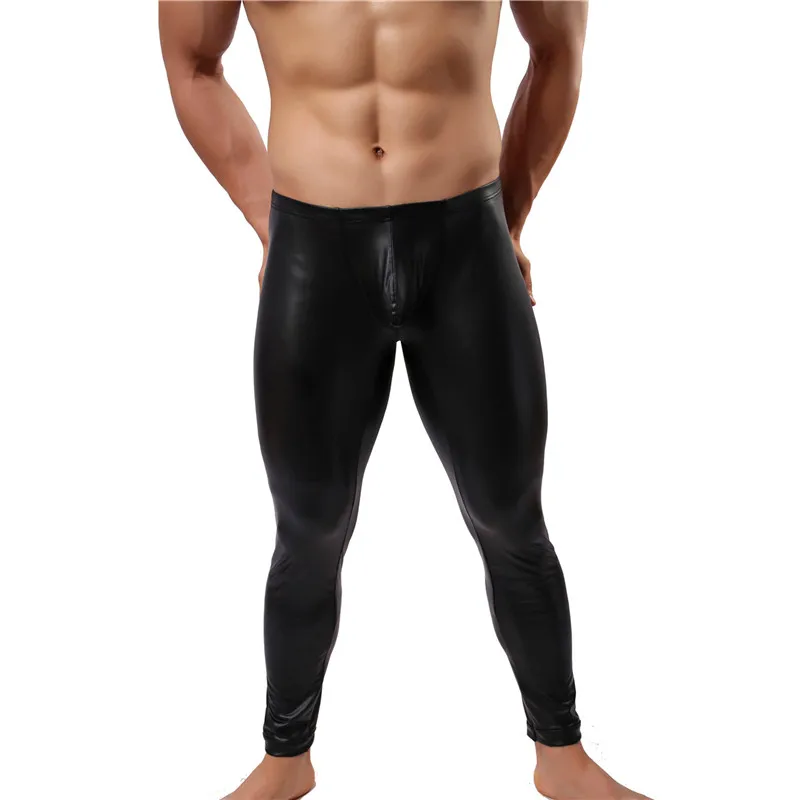 Мужские брюки длинные из искусственной кожи облегающие леггинсы с эффектом