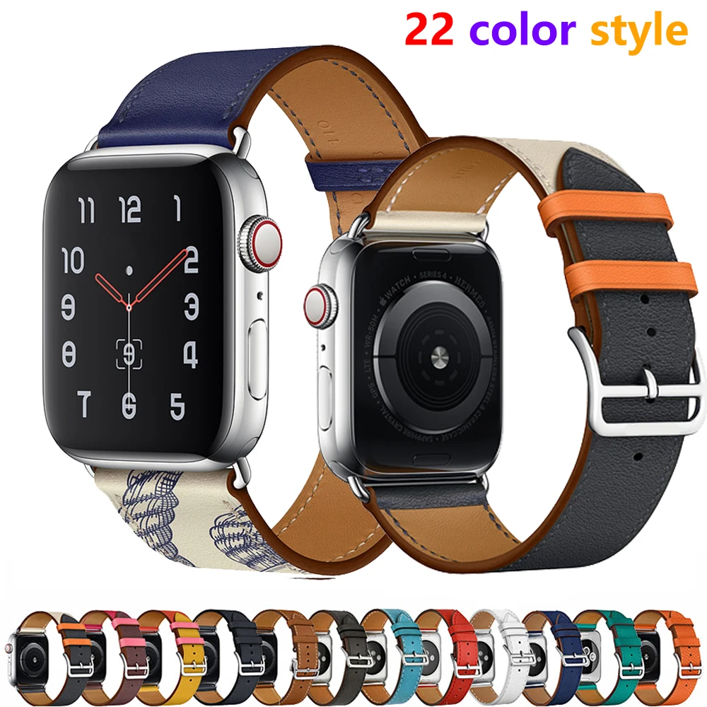 Ремешок кожаный для Apple watch band 4 5 44 мм 40 браслет из натуральной кожи iWatch 38 42 3 2 1