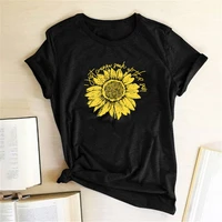yellow sunflower print women t shirt short sleeve round neck summer funny t shirt femme graphic tee tops women clothes 2020