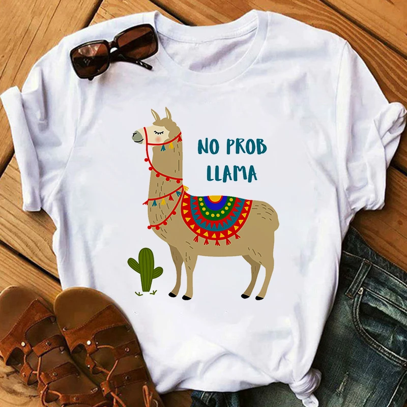 

Women TShirt Funny Grass Mud Horse Cartoon Print Female Shirts O Neck Short Sleeve Tees Summer T Shirt Tops Tees