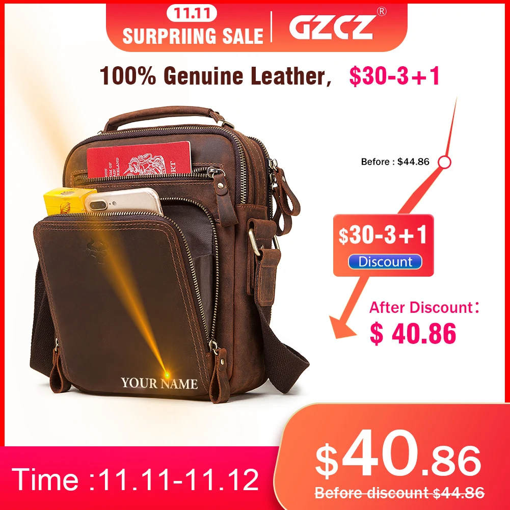 

GZCZ Leather Men Bag Casual Business Messenger Bag Male High Quality Bolsas Travel Brand Design Crossbody Shoulder Bag Sling Sac