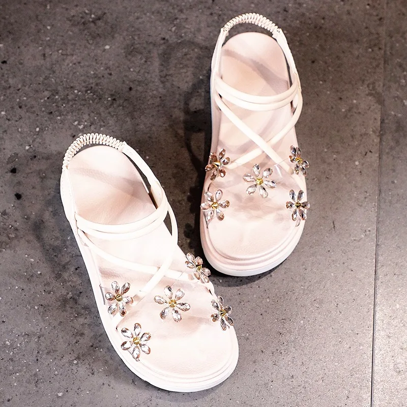 

Beige Heeled Sandals 2021 Summer Med Female Shoe Muffins shoe Black Medium Girls Flat New Clogs Fashion Comfort Clear Solid Back