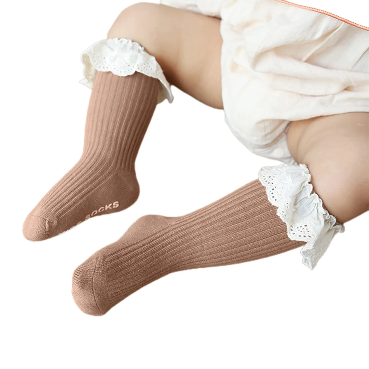 Calcetines largos de algod&oacute;n con volantes para ni&ntilde;os y ni&ntilde;as, medias suaves de 4 colores para beb&eacute;s, de 1 a 3 a&ntilde;os-2