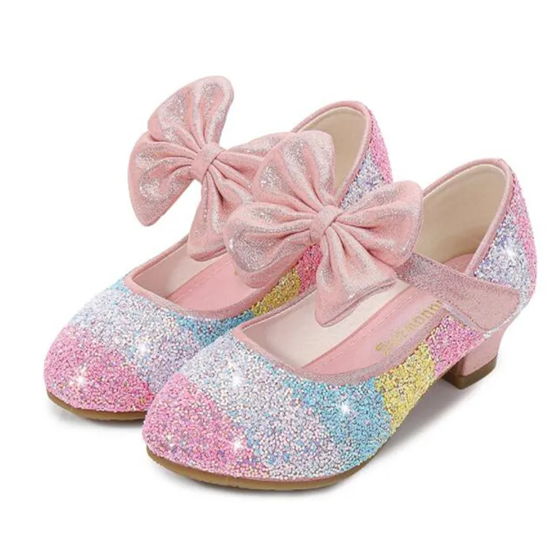 Обувь принцессы для девочек, детская модная кожаная обувь, танцевальные туфли на высоком каблуке с круглым носком и мягкой подошвой для дев...