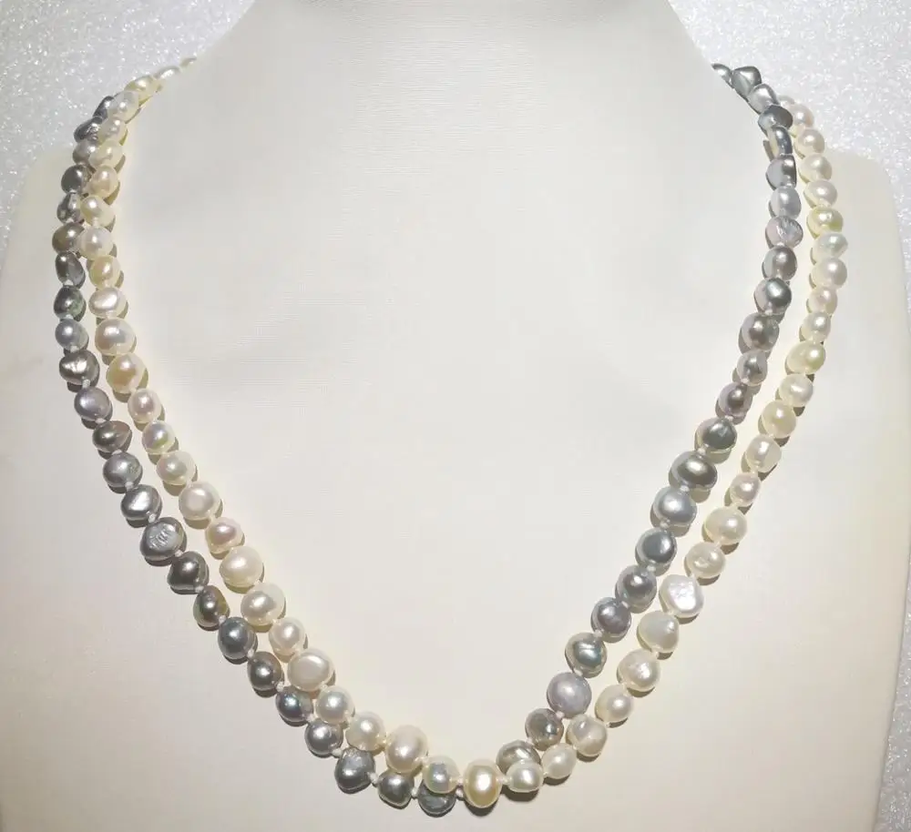 

Ожерелье из плоского жемчуга в стиле барокко, 2 нити, 9 мм