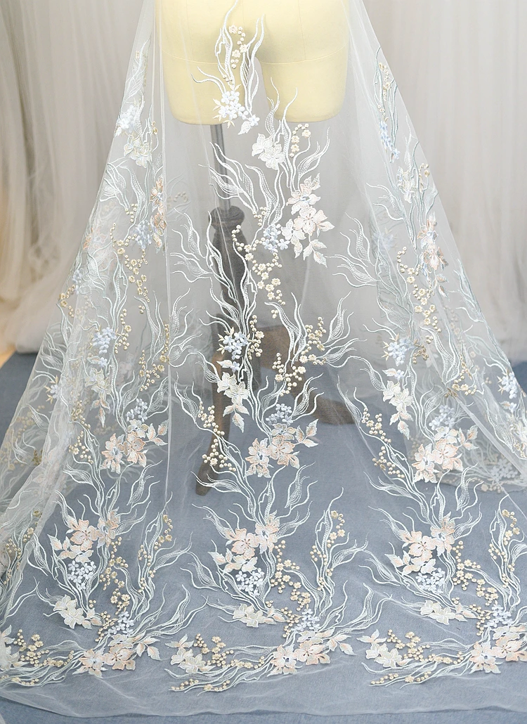 

130cm Embroidered Contrast Flower Lace Fabric DIY Crafts Sewing Suppies Decoration Accessories For Wedding Garments V2350