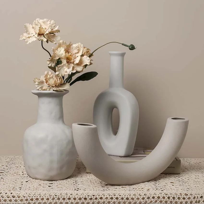 

Flower Vase Decoration Home ornaments Vase Ceramic Flower Pot living room Flower Basket Nordic Decoration Vases For Flowers