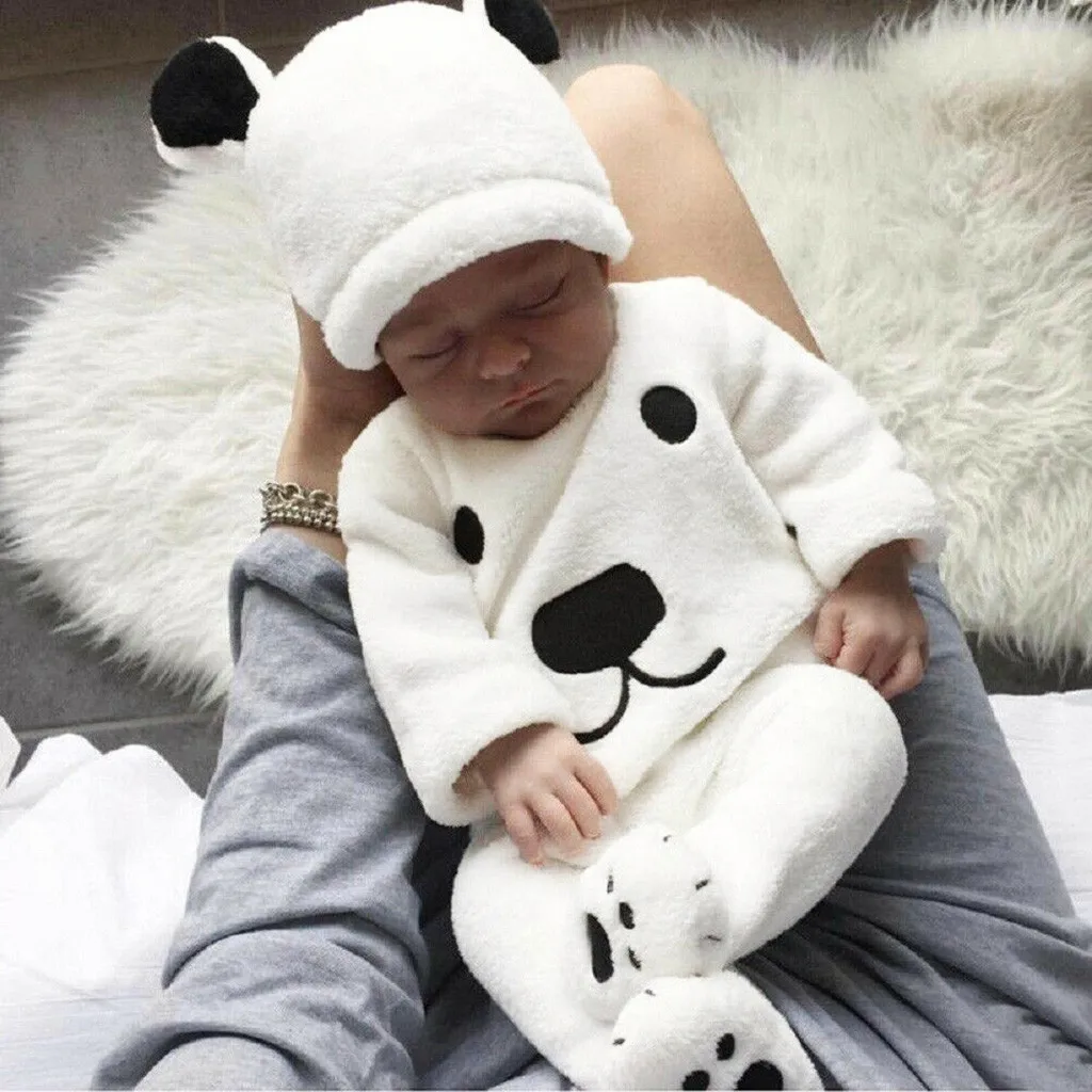 Autumn Winter Baby Rompers Bear Newborn Fleece Romper Jumpsuit+Hat Sets Baby Girls Boys Romper Toddle Clothing