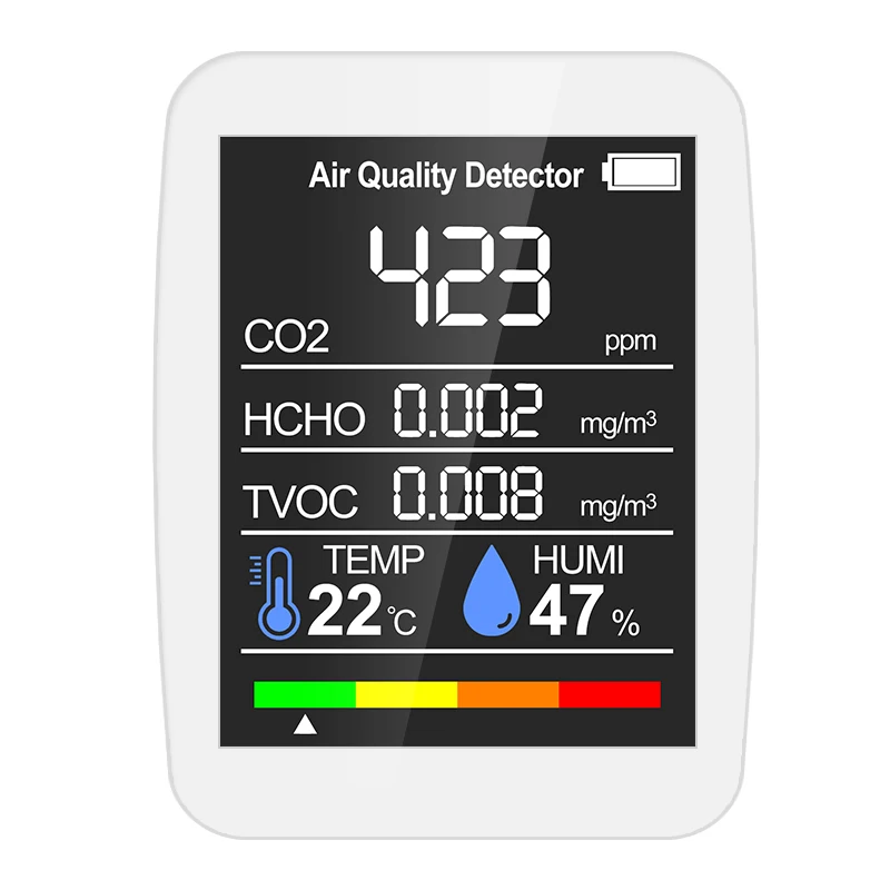 

5in1 CO2 Meter Digital Temperature Humidity Sensor Tester Multifunctional Air Quality Monitor Carbon Dioxide TVOC HCHO Detector