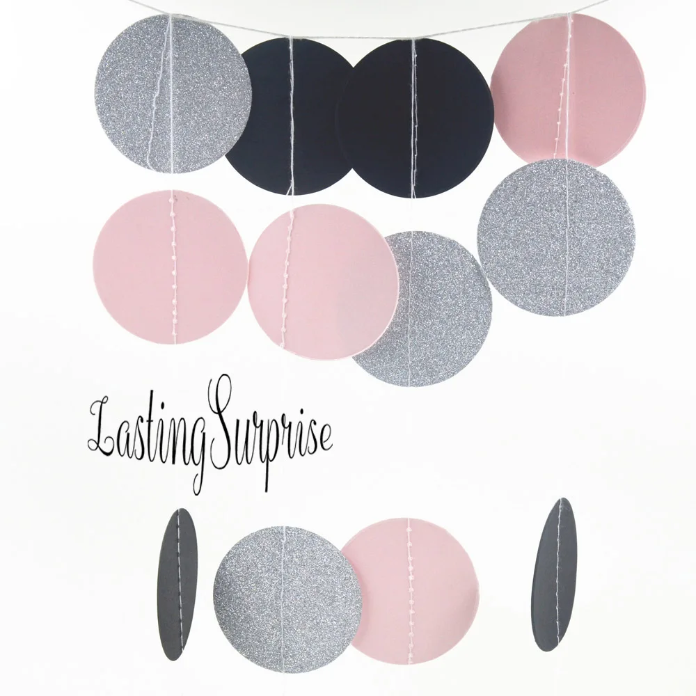 2 м * 5 см розовая черная серебристая блестящая Бумажная гирлянда круг блёстки для