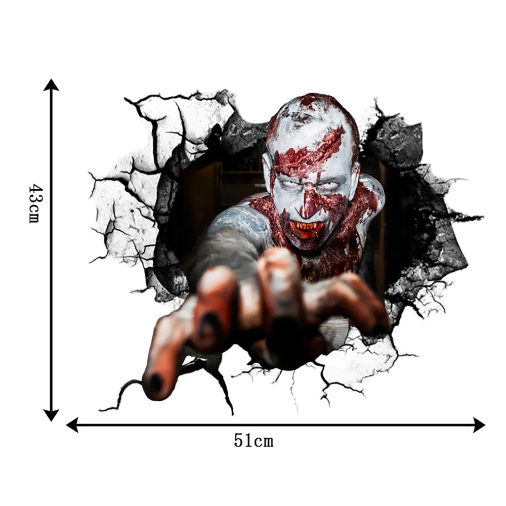 

1pcs New Halloween Decoration Stickers Horror 3D Three-Dimensional Broken Wall Zombie Living Room Wall Decoration Wall Stickers